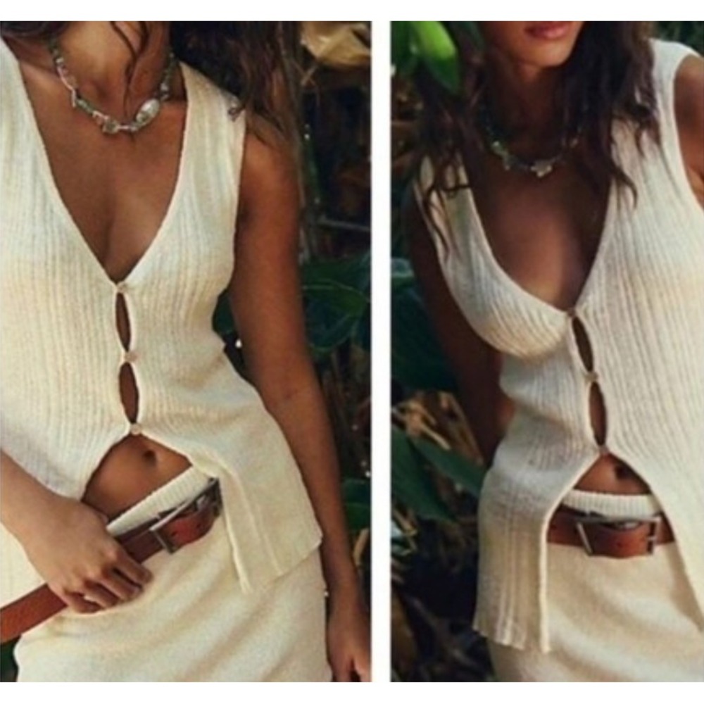 Free People Beach Rhea Sweater Vest Womens S White Coastal Grandma Boho Festival